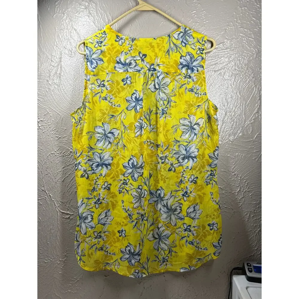 Kut from the Kloth Sheer Sleeveless‎ Button Down Top Shirt Yellow Floral Size M